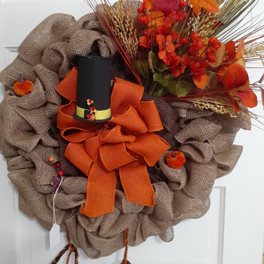 Handmade large holiday Tom turkey wreath